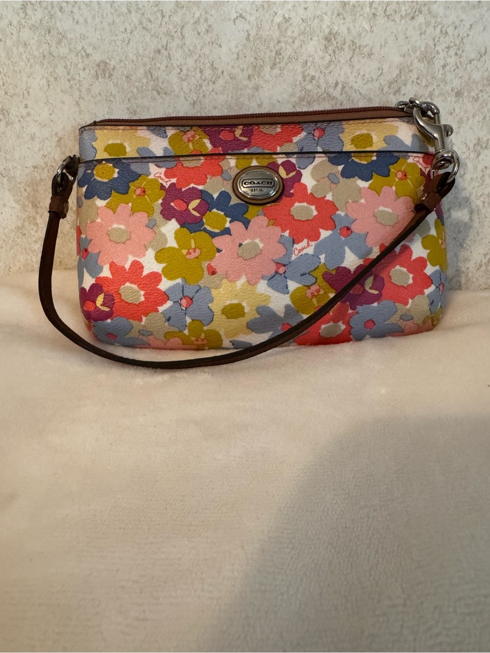 Coach Floral Wristlet in Pink, Blue, Yellow & Green